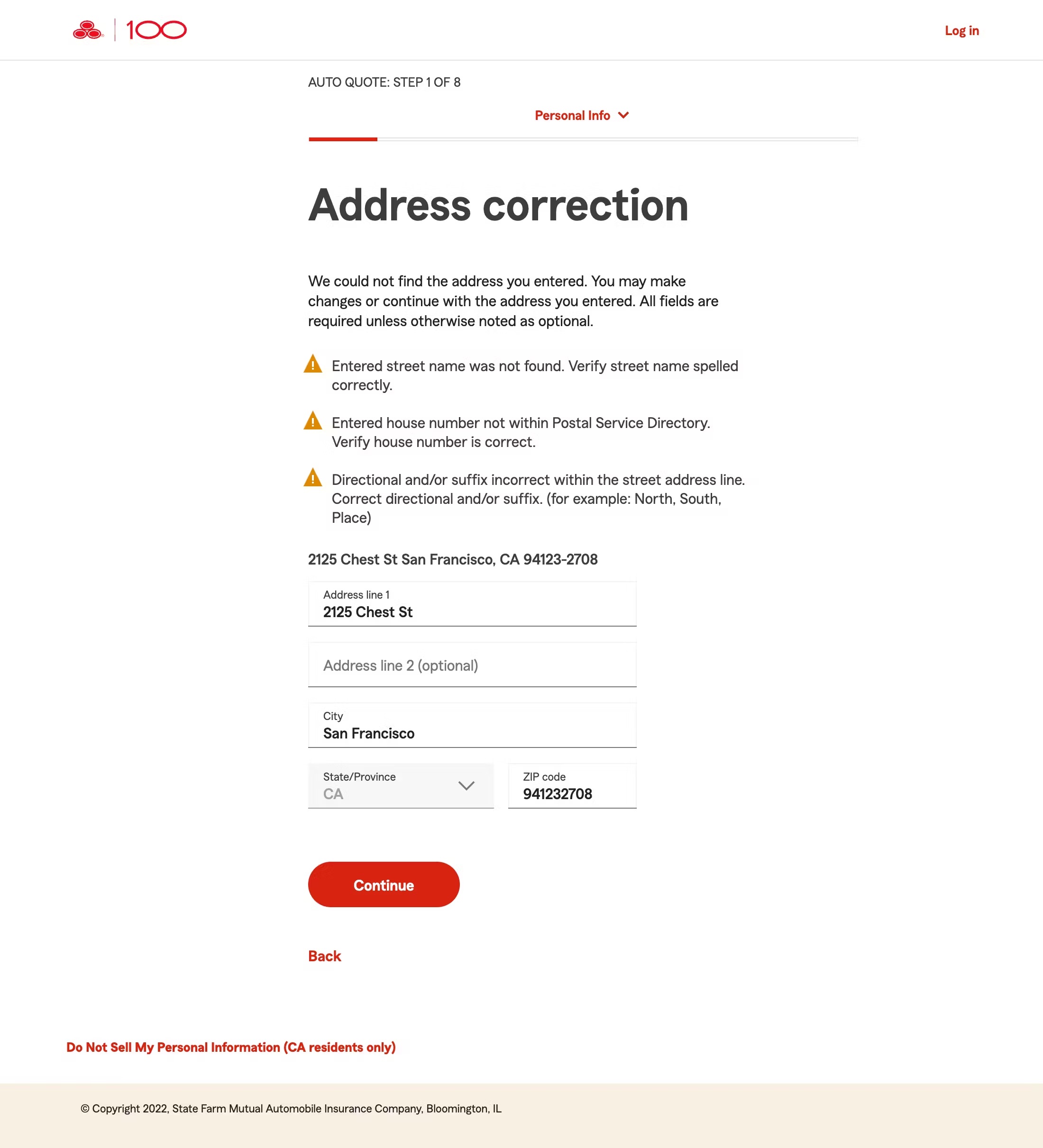 This form is broken up into multiple parts, with clear errors and instructions for resolution.